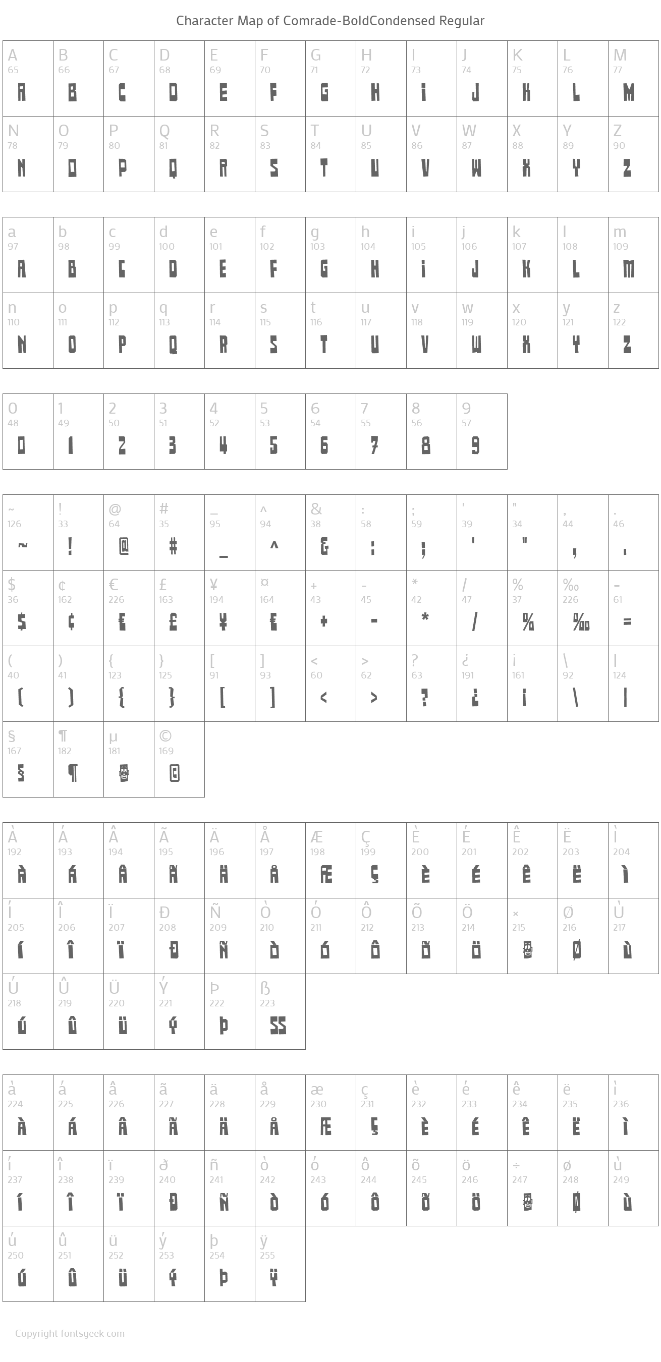 ComradeBoldCondensed Regular Download For Free, View Sample Text