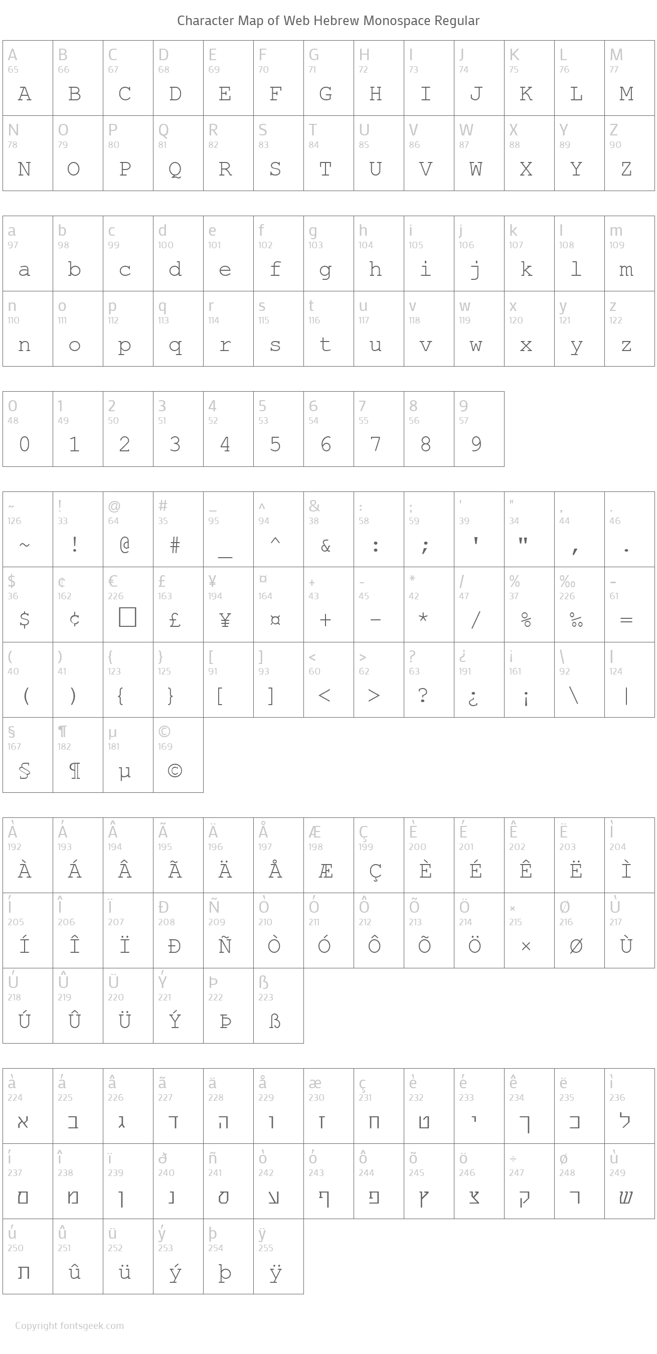 Web Hebrew Monospace Regular Download For Free, View Sample Text