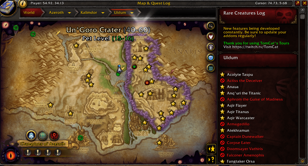 WoW HandyNotes Visions of N’zoth Rares by TomCat’s tours (Uldum and