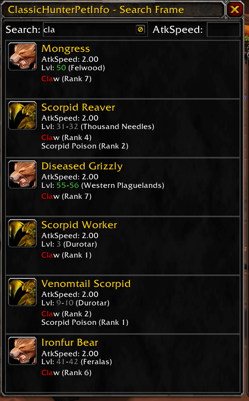 WoW ClassicHunterPetInfo addon Dragonflight/Wrath of the Lich King