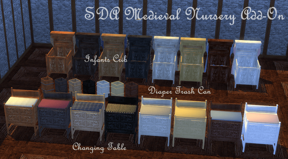 Download SDA Medieval Changing Table + Diaper Trash Can The Sims 4