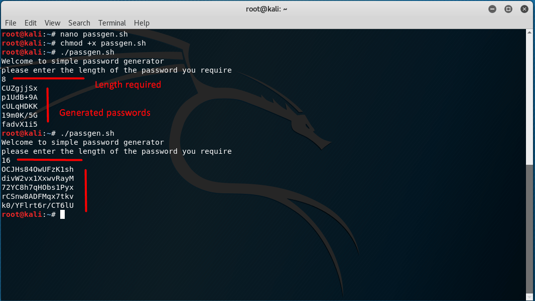 Create a password generator using shell scripting