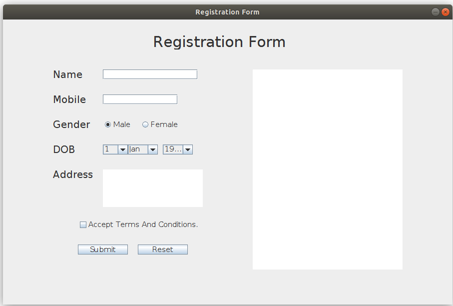 Java Swing Simple User Registration Form