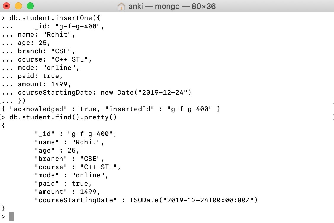 MongoDB Insira um único documento usando MongoShell Acervo Lima