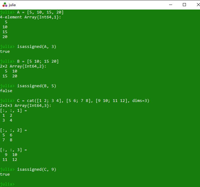 Check if a specific index of an array contains a value in Julia