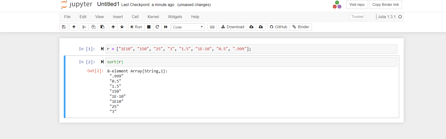 Sorting of Arrays in Julia
