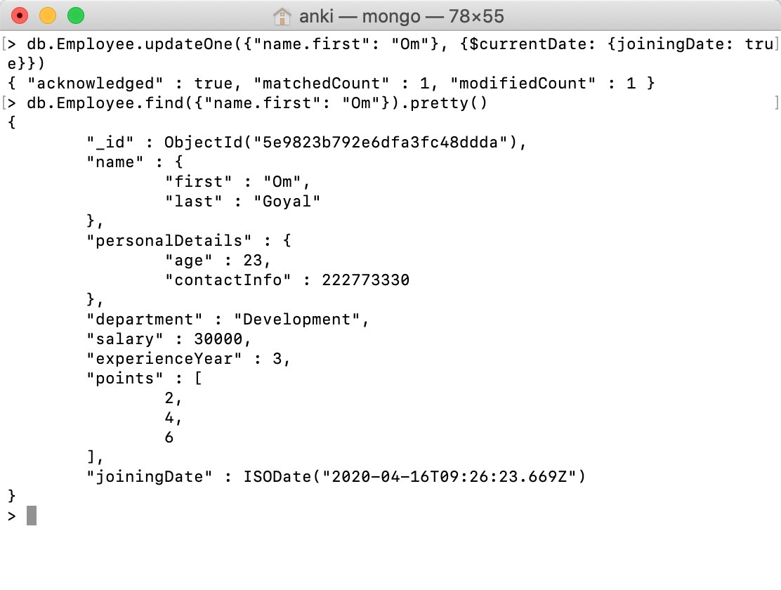 MongoDB Current Date Operator (currentDate)