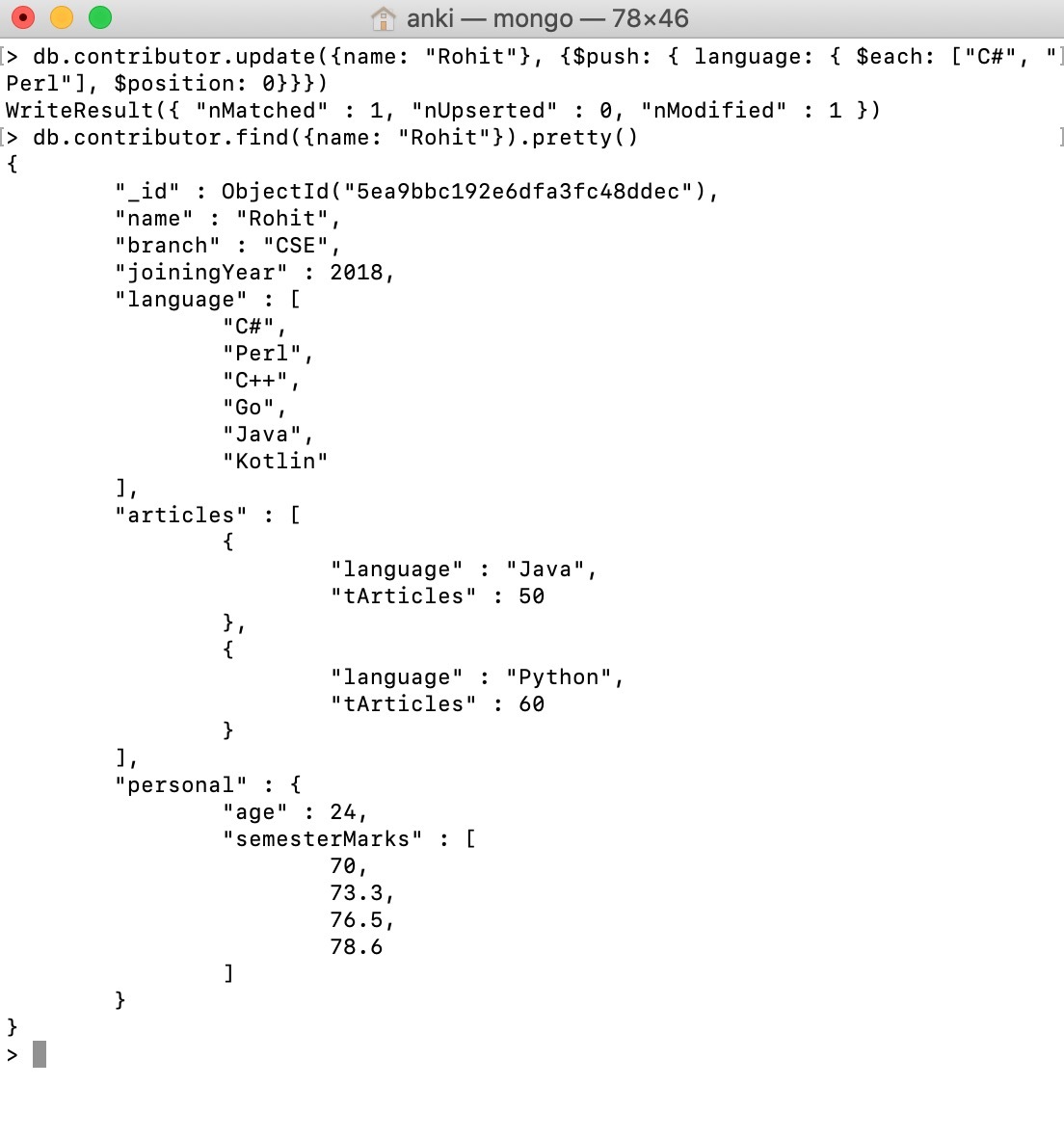 MongoDB position Modifier