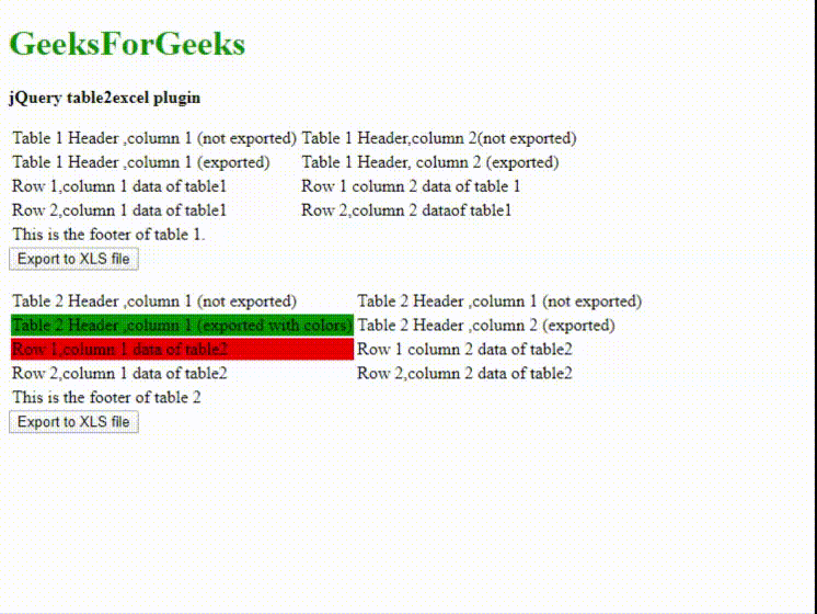 jQuery table2excel Plugin