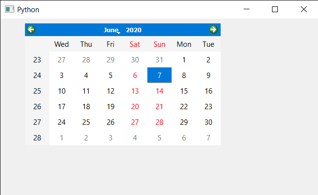 PyQt5 QCalendarWidget Setting First Day of Week