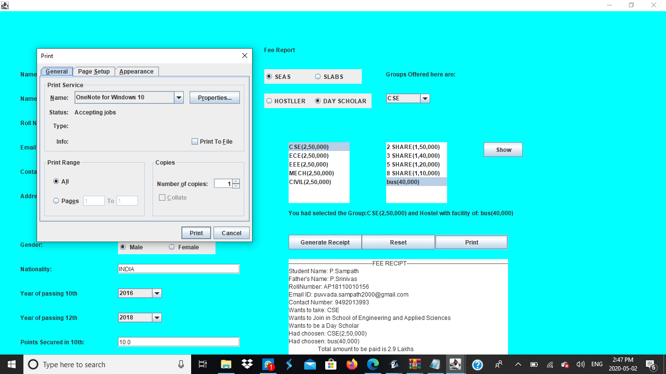GUI Application for the Student Management System