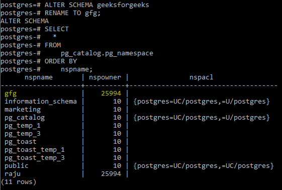 PostgreSQL ALTER SCHEMA