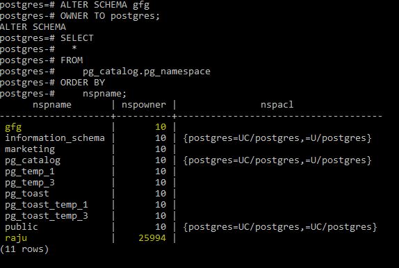 PostgreSQL ALTER SCHEMA