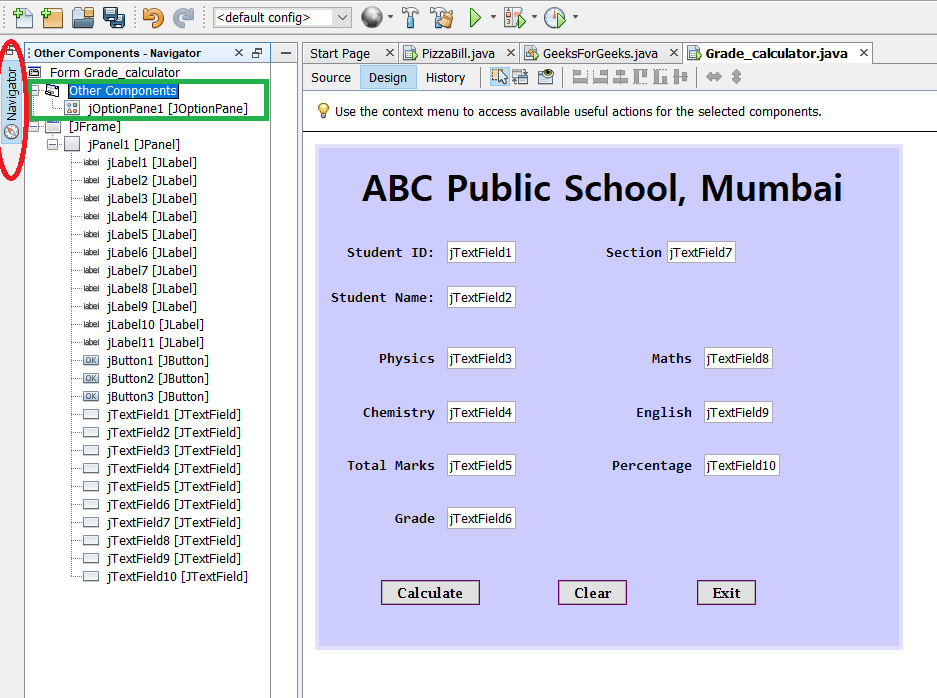 Student Grade Calculator using Java Swing