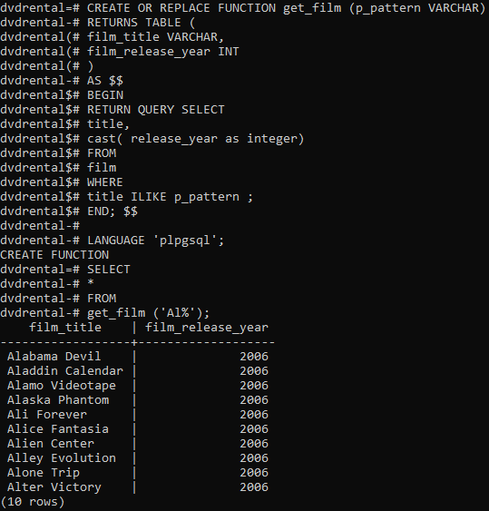 PostgreSQL Function Returning A Table
