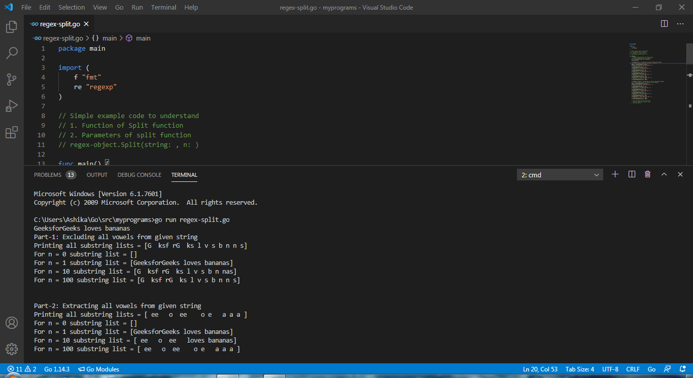 How to Split Text Using Regex in Golang?