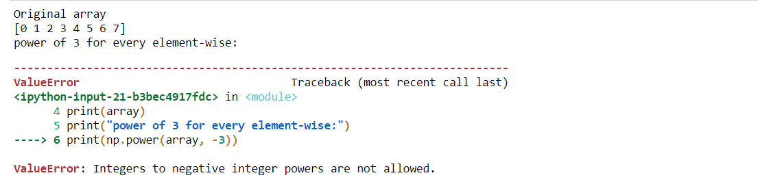 Get the powers of a NumPy array values elementwise