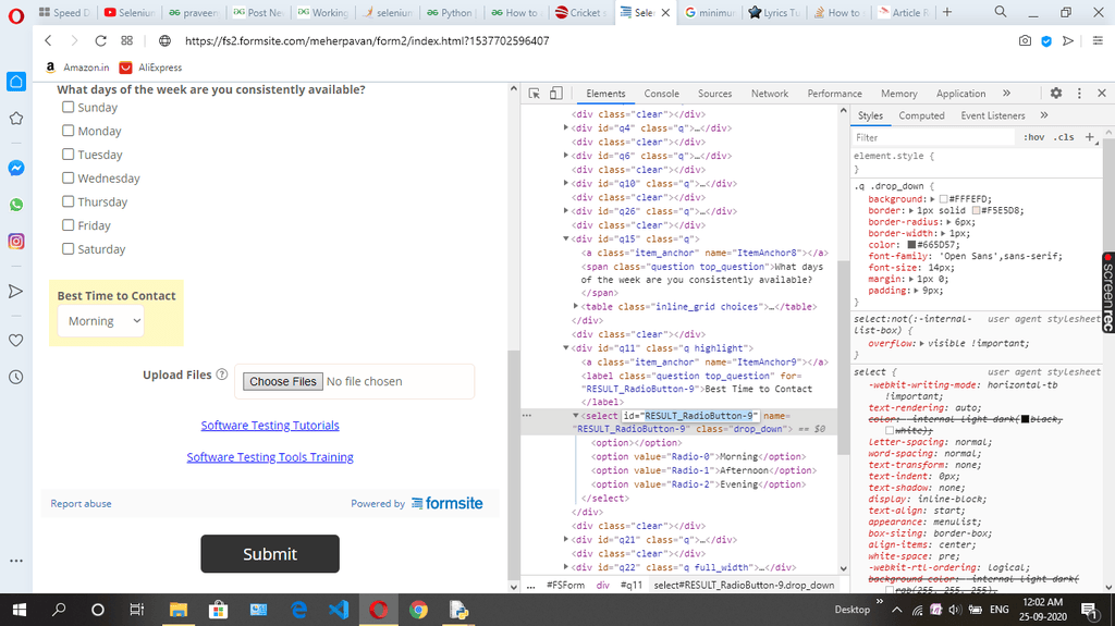 Selecting a dropdown list by using the Selenium.select_by_visible_text() method in Python