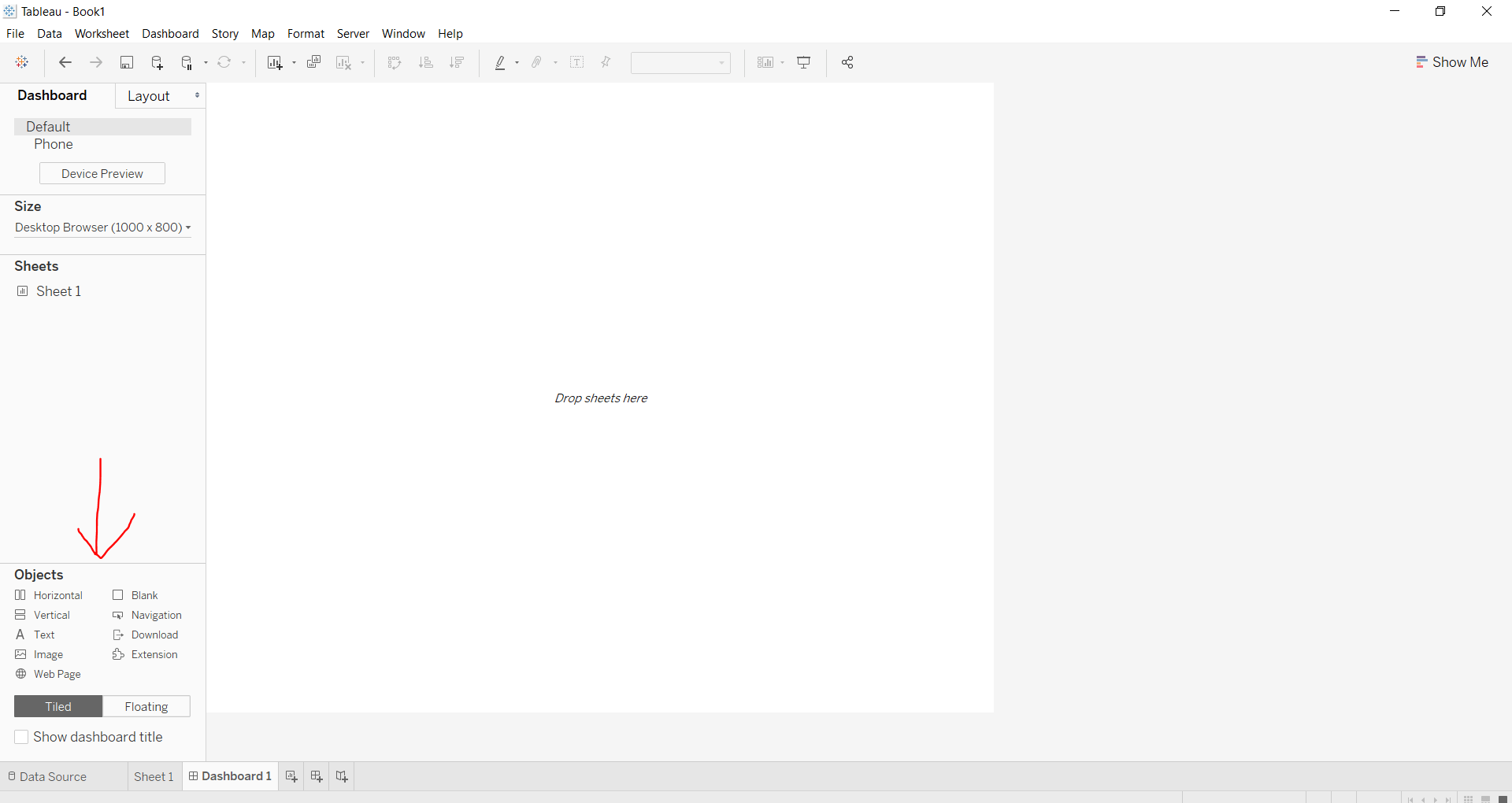 Text Object on Dashboard in Tableau