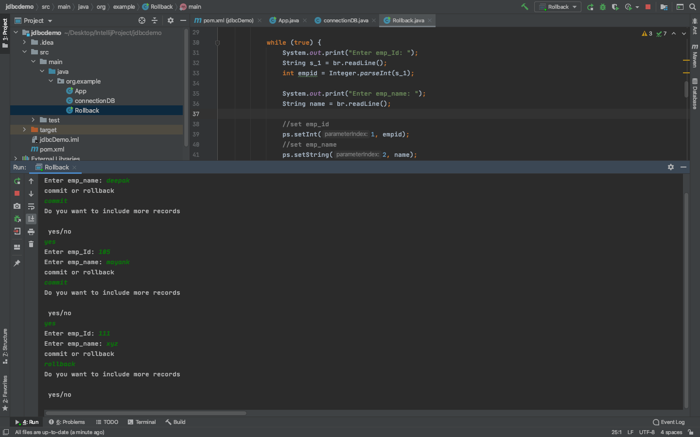 Java Program to Make a Rollback