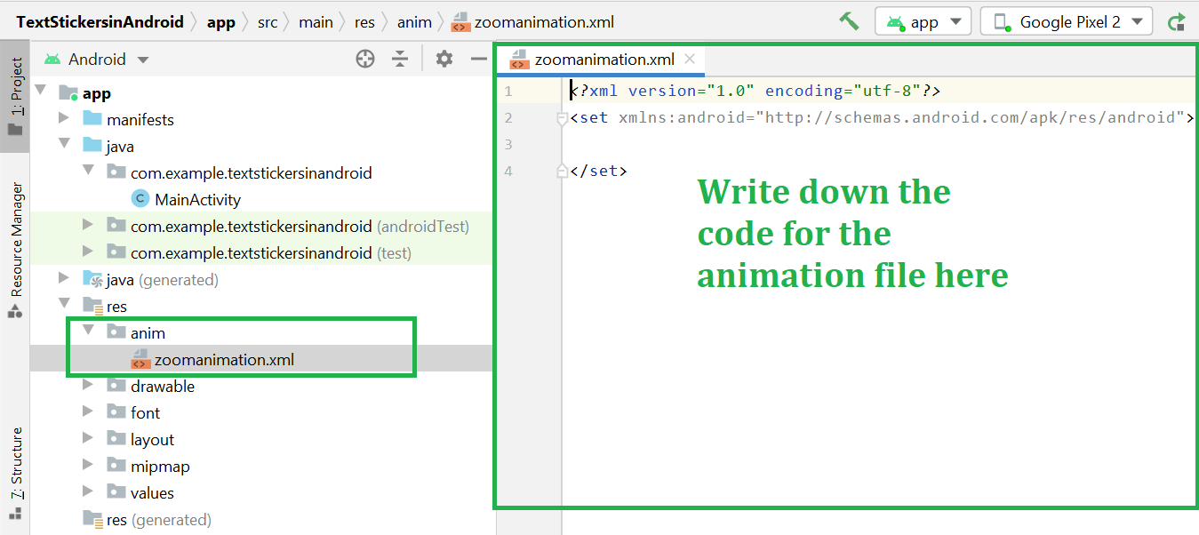 How to Create Anim Folder & Animation File in Android Studio