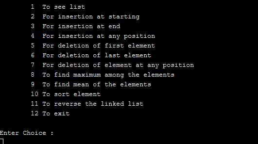 Menu driven program for all operations on singly linked list in C