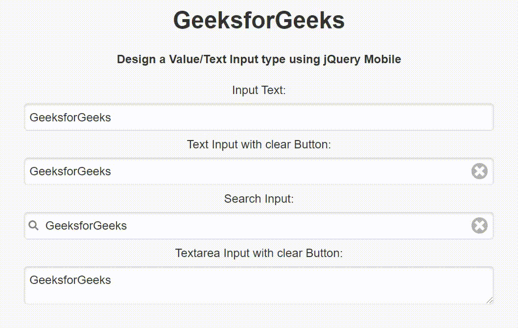 How to make a Value/Text Input using jQuery Mobile ?