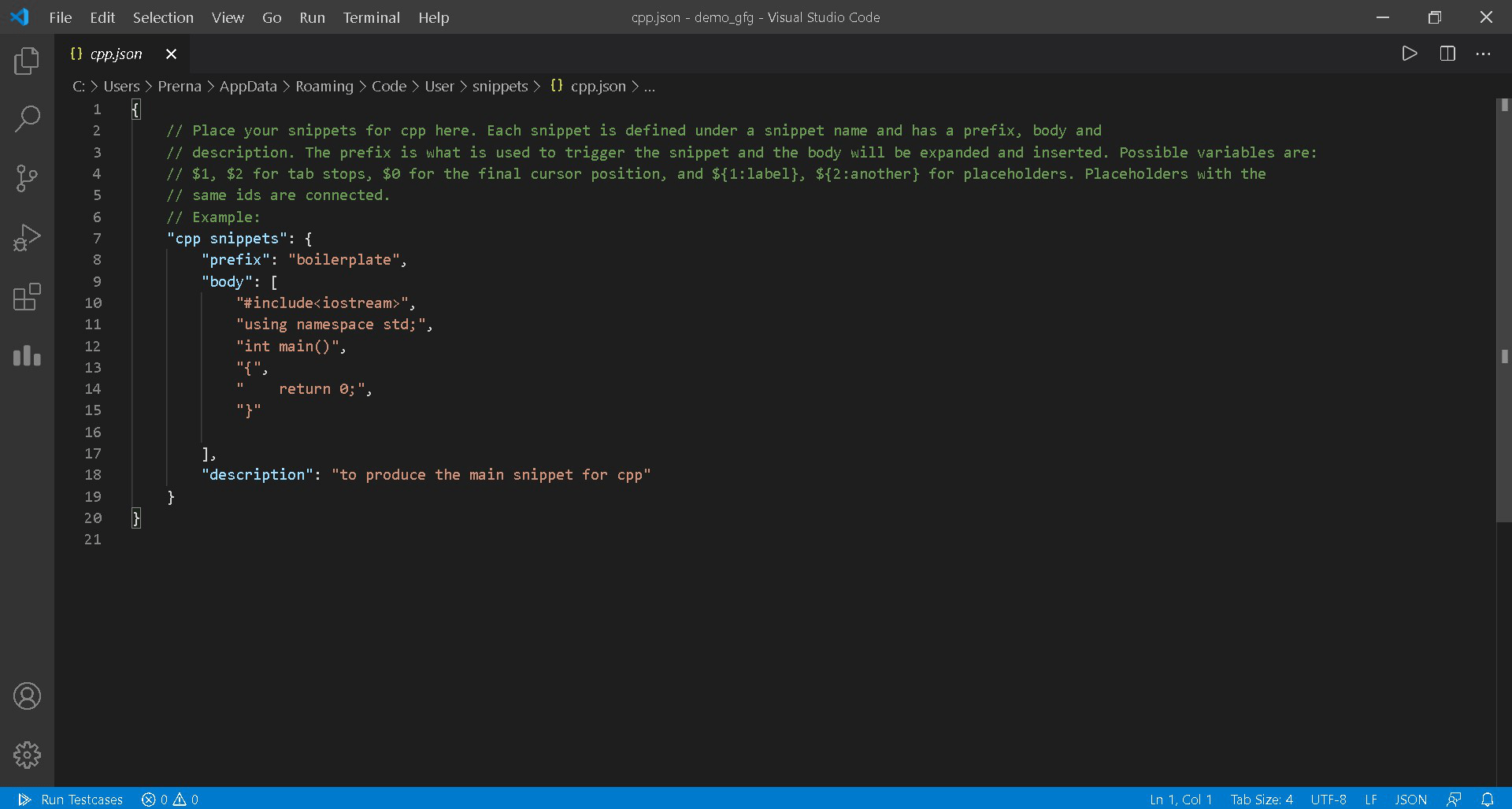 How to create the boilerplate code in VS Code?