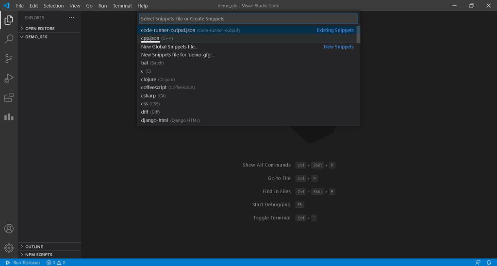 How to create the boilerplate code in VS Code?