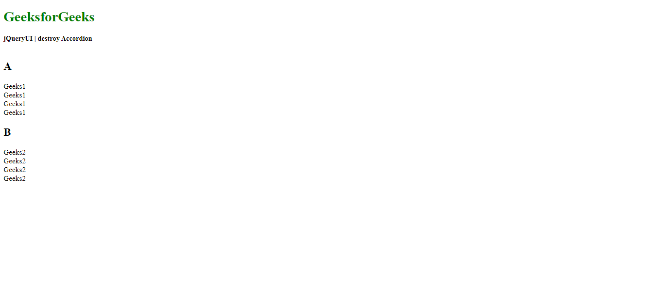 jQuery UI Accordion destroy() Method