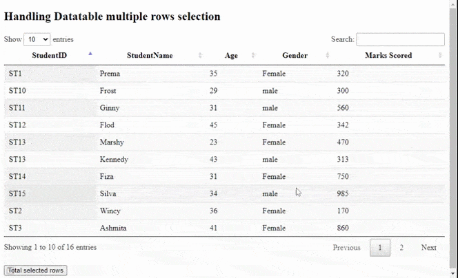 How to handle multiple rows selection using jQuery DataTables plugin