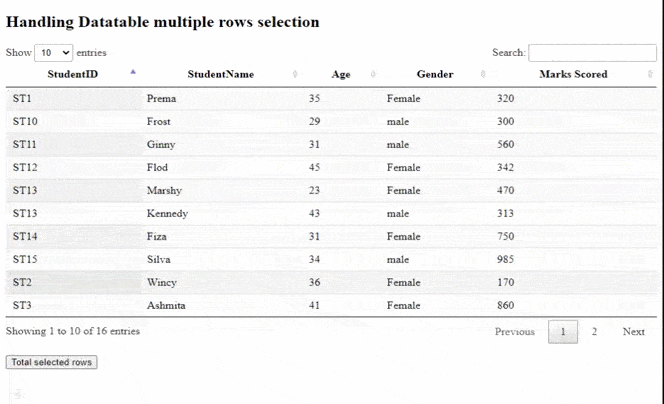 How to handle multiple rows selection using jQuery DataTables plugin