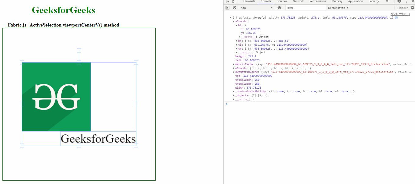 Fabric.js ActiveSelection viewportCenterV() Method