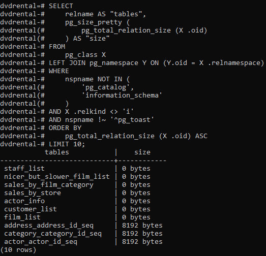 PostgreSQL Size of a Table