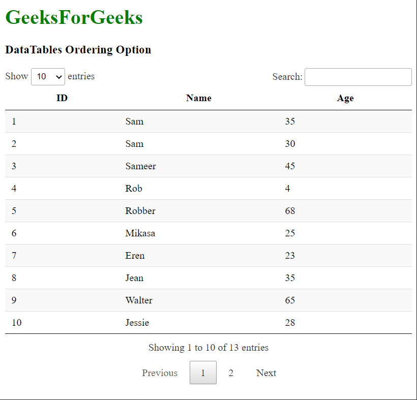 DataTables ordering Option