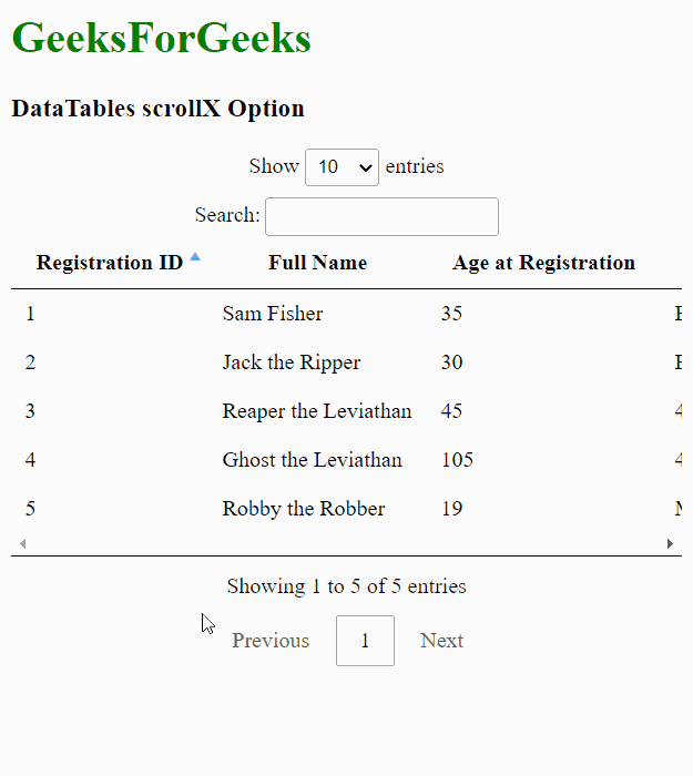 DataTables scrollX Option