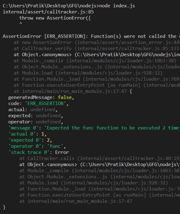Node.js assert tracker.verify() Function