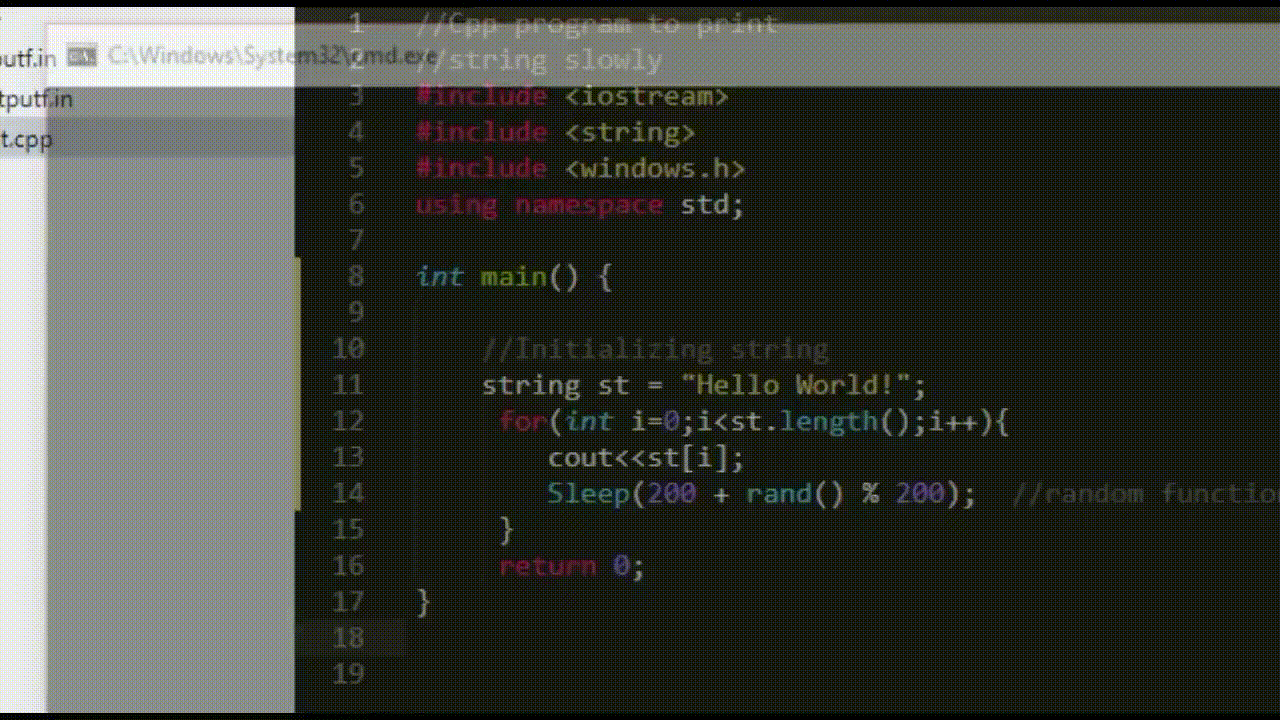 Program to display characters slowly on the console in C++