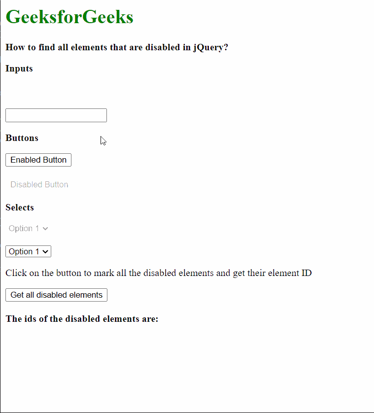 How to find all elements that are disabled in jQuery ?