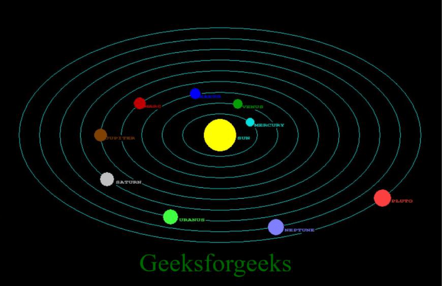 C program to draw a solar system using computer graphics