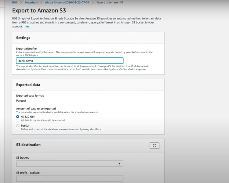 Amazon RDS Exporting DB Snapshot Data to Amazon S3