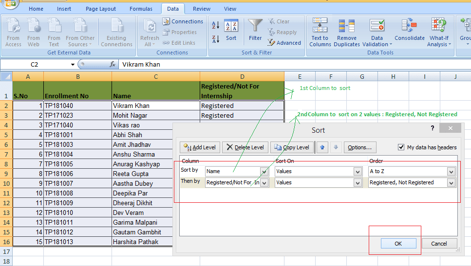 How to Sort Data in MS Excel?