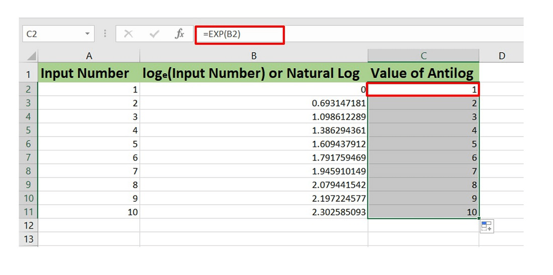 ¿Cómo encontrar el antilogaritmo de valores en Excel? Acervo Lima
