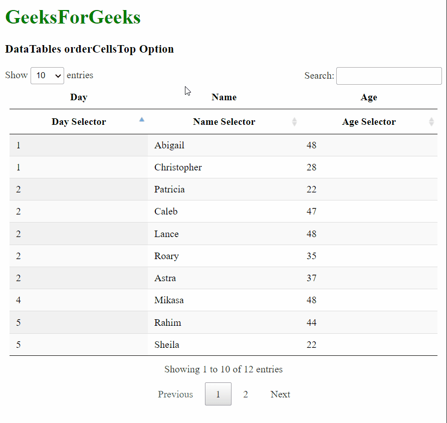 DataTables orderCellsTop Option