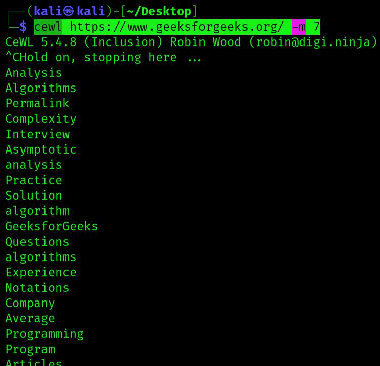Cewl Tool Creating Custom Wordlists Tool in Kali Linux