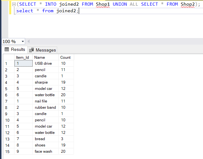 How to Append Two Tables and Put the Result in a Table in SQL