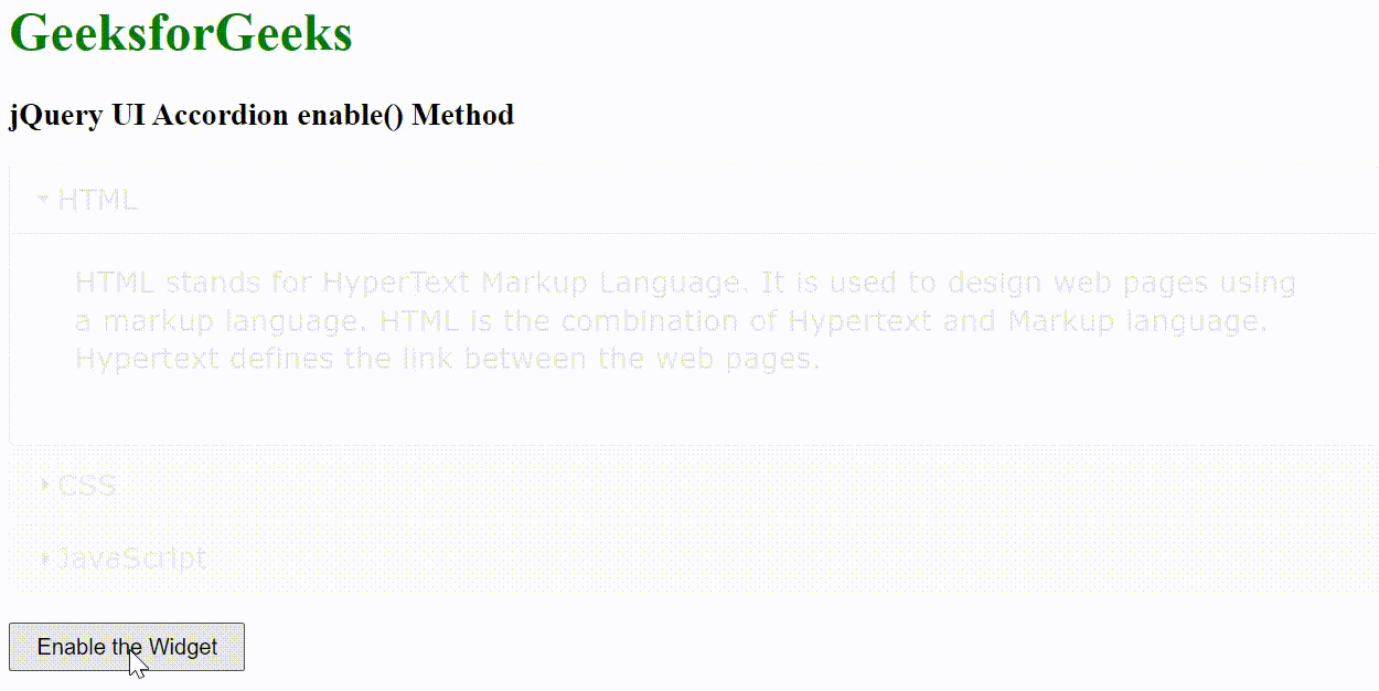 jQuery UI Accordion enable() Method