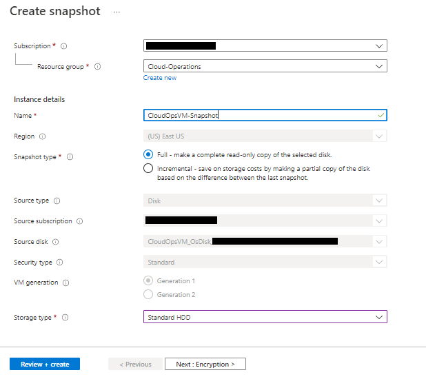 Microsoft Azure Creating an OS Disk Snapshot of a Azure VM