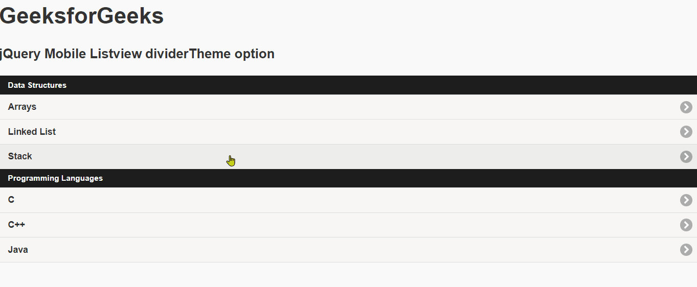 jQuery Mobile Listview diviseurTheme Option StackLima jQuery Mobile Listview diviseurTheme Option StackLima