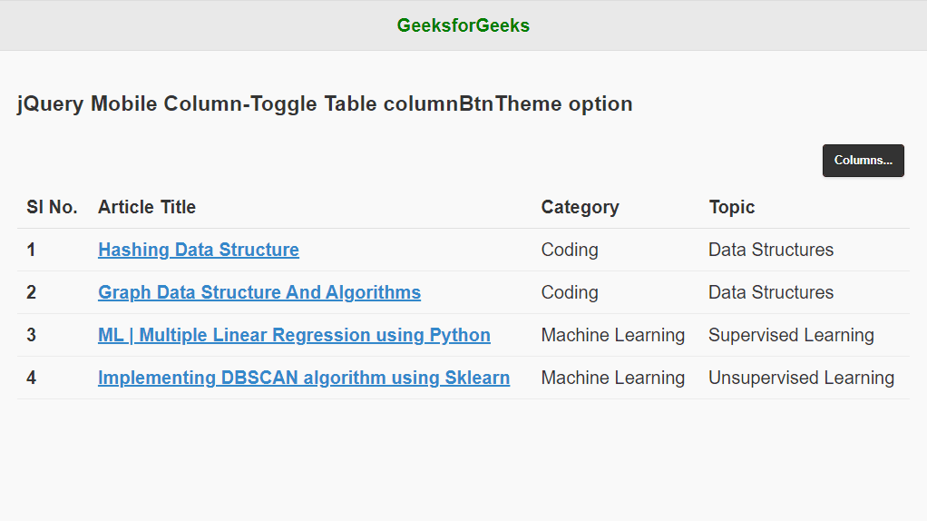 jQuery Mobile ColumnToggle Table columnBtnTheme Option StackLima
